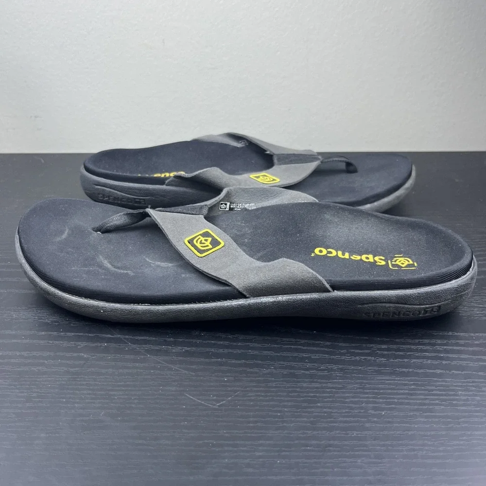Spenco‎ Yumi Pure Flip Flops Womens 8 Gray Black Yellow Orthotic Sandals
